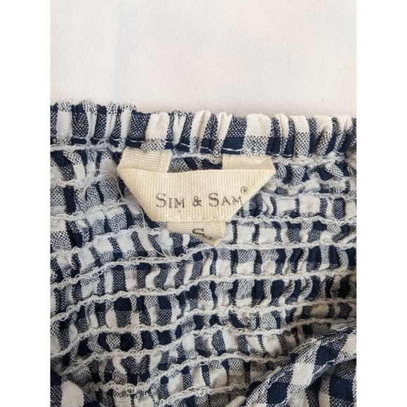 Sim & Sam Blue and White Gingham Seersucker Smocked Crop‎ Top Small - Picture 2 of 6